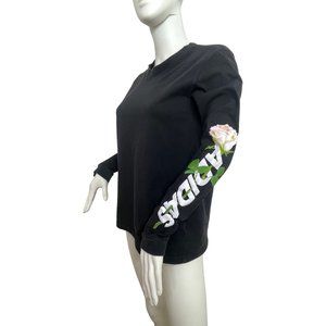 Adidas Women’s T-Shirt Black Floral Graphic Arms M Long Sleeve Round Neck Cotton